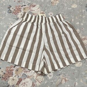 Aerie High Waist Striped Tan and White Shorts